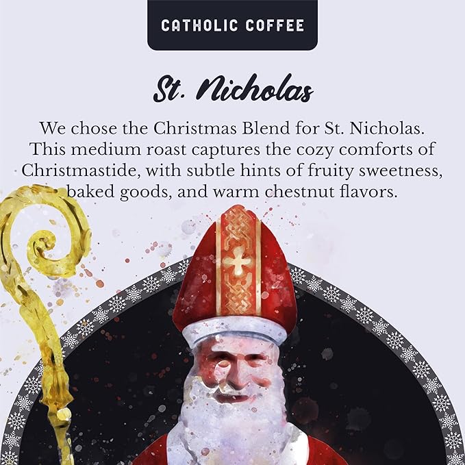 Catholic Coffee St. Nicholas Christmas Blend | Medium Roast Whole Bean Coffee – Roasted Chestnut & Dark Chocolate Notes | 12oz Bag – Festive Catholic Gift for the Holiday Season (Pack of 2)
