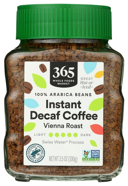 365 by Whole Foods Market, Decaf Instant Coffee, Dark Vienna Roast, Swiss Water Process, 3.5 Ounce