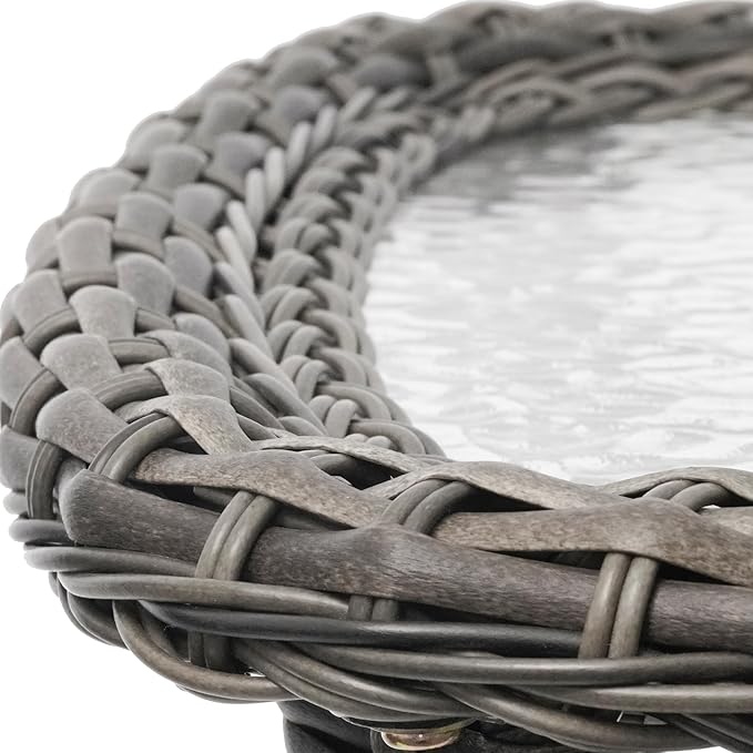 Outdoor Wicker Side Table,Double Rectangular Wicker Patio Table with Storage,All Weather Resin Rattan Patio Glass Coffee Desk for Garden,Backyard,Pool Indoor Companion