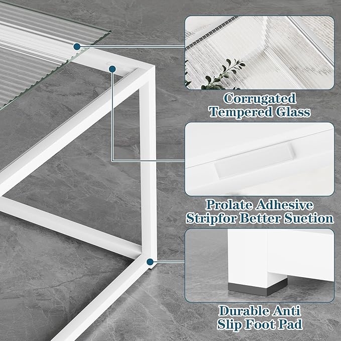 Glass Coffee Table Square Coffee Table for Small Space,Modern Minimalist Center Table for Living Room Home Office,Tempered Glass-top with Sturdy Metal Frame,Easy Assembly,27 x 27In, White