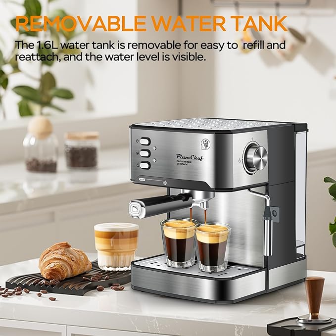 20 Bar Espresso Machine with Milk Frother, Dual Shot, ESE Pod Compatible, 56 OZ Removable Water Tank for Home Barista,Silver