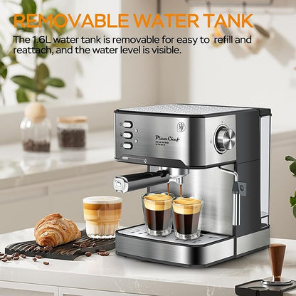 20 Bar Espresso Machine with Milk Frother, Dual Shot, ESE Pod Compatible, 56 OZ Removable Water Tank for Home Barista,Silver