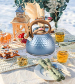 Load image into Gallery viewer, Stainless Steel Tea Kettle Blue, Teapot 3.2 Quart Whistling Tea Kettle, Tea Pots for Stove Top with Wood Pattern Handle, Gas Electric Applicable