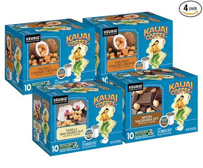 Kauai Coffee K-Cup Pods for Keurig Brewers – Arabica Coffee, 10% Hawaiian – Medium Roast, Rich, Smooth, No Bitterness – Three Flavors, 4 Packs of 10 Single Serve K-Cups