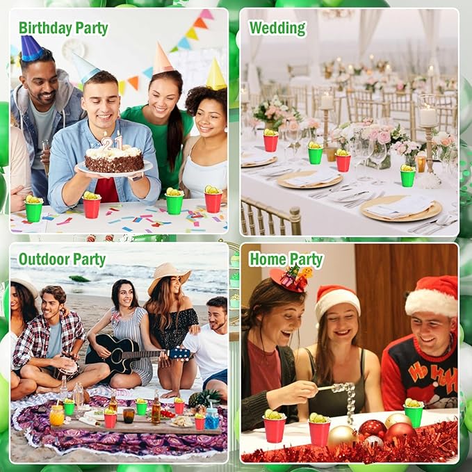 100 Pack 2 oz Plastic Shot Glasses Disposable Shot Cups, Mini 2oz Party Cups for Christmas, Birthday, Wedding, Bachelorette Party, Baby Shower Supplies (Red, Green)