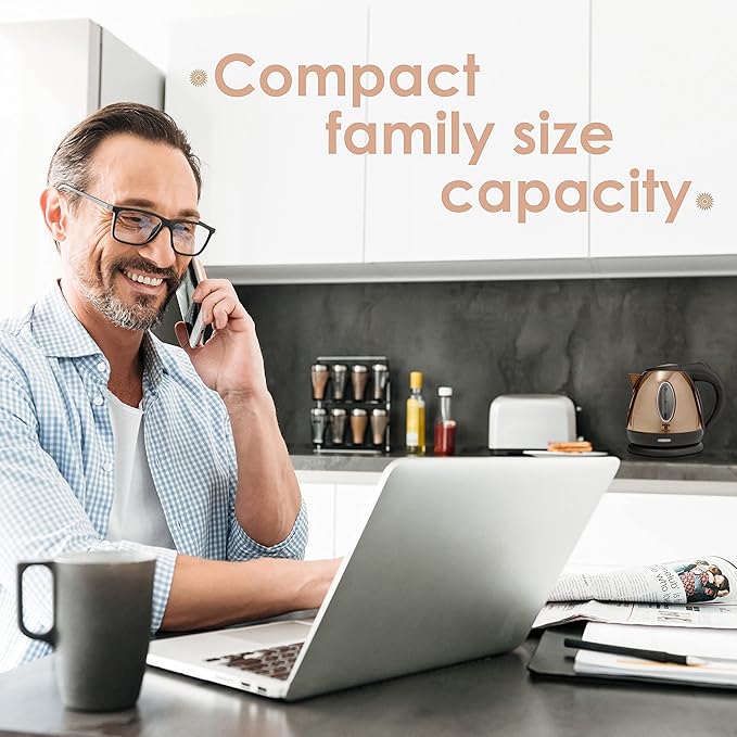 Moss & Stone 1.2L Stainless Steel Small Electric Kettle, Cordless 1500w Fast Boiling Pot, Portable Hot Water Electric Tea Kettle With Boil Dry Protection & Auto Shut-Off (Champagne)