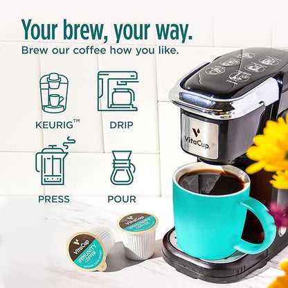 VitaCup Immunity Coffee Pods, Wellness Boost with Antioxidants, Echinacea, Probiotics, Vitamin C & D3, Medium Dark Roast, Recyclable Single Serve Pod Compatible with Keurig K-Cup Brewers,32 Ct
