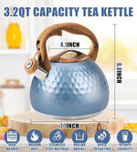 Load image into Gallery viewer, Stainless Steel Tea Kettle Blue, Teapot 3.2 Quart Whistling Tea Kettle, Tea Pots for Stove Top with Wood Pattern Handle, Gas Electric Applicable