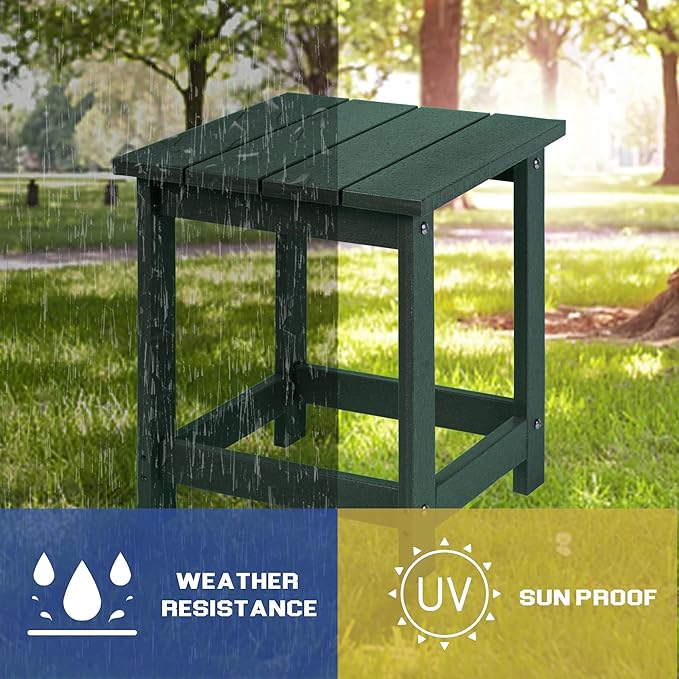 LZRS Adirondack Square Outdoor Side Table for Patio, Pool Composite Patio Table,HDPE End Tables for Backyard,Pool, Indoor Companion, Easy Maintenance & Weather Resistant(Dark Green)
