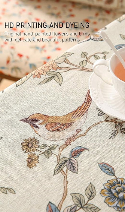 Designer French Light Beige Square Tablecloth,Linen Florals and Birds Pattern Table Cloth,Anti-Wrinkle Decorative Tablecloths for Dining Thanksgiving Kitchen Party,67"*67"-Cornucopia