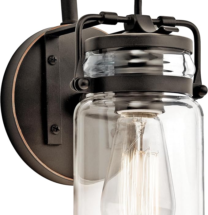Kichler Brinley 11.5" Wall Sconce in Olde Bronze®, 1-Light, Vintage Wall Mount Light with Clear Glass, (11.5" H x 5" W), 45576OZ