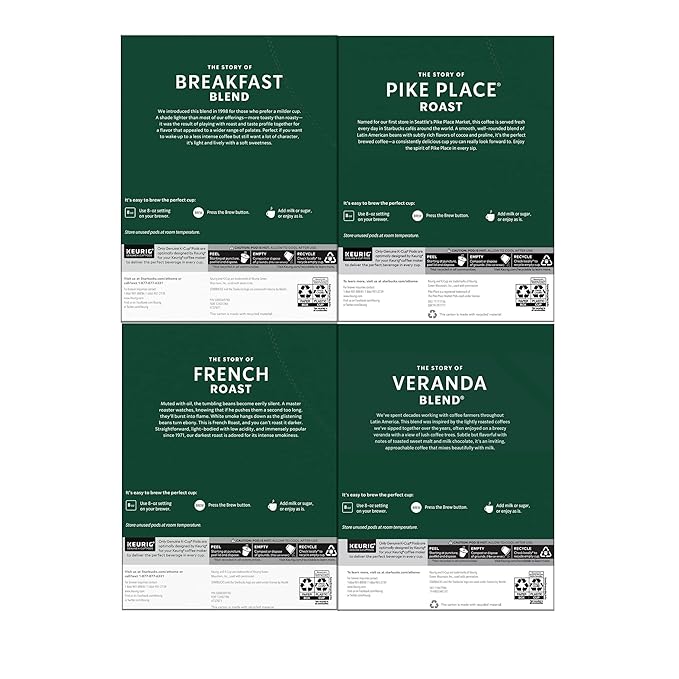 Starbucks Black Coffee K-Cup Coffee Pods — Variety Pack for Keurig Brewers — 4 boxes (96 pods total)