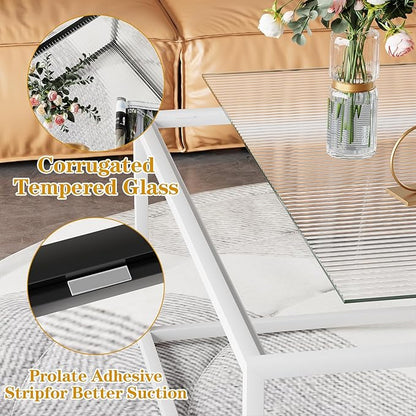 Glass Coffee Table Square Coffee Table for Small Space,Modern Minimalist Center Table for Living Room Home Office,Tempered Glass-top with Sturdy Metal Frame,Easy Assembly,27 x 27In, White