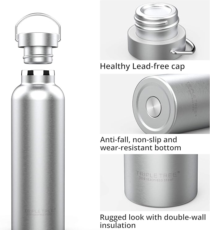 Triple Tree 26OZ Vacuum Insulated Stainless Steel Water Bottle, Double Wall Wide Mouth Lids Keeps beverage Hot or Cold Sweat Proof