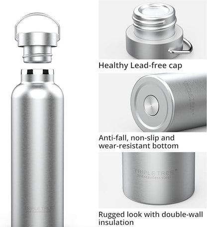 Triple Tree 26OZ Vacuum Insulated Stainless Steel Water Bottle, Double Wall Wide Mouth Lids Keeps beverage Hot or Cold Sweat Proof