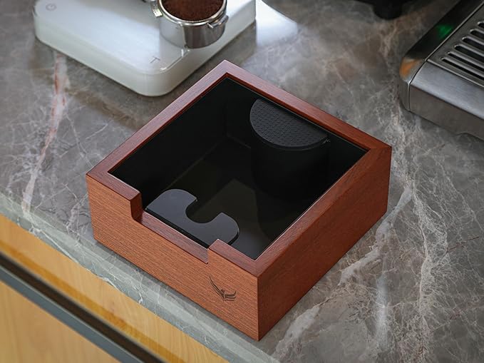 Rosewood Espresso Knock Box – Portafilter Tamping Stand with Shock-Absorbing Bar & Non-Slip Design | Premium Dump Bin for Home Barista Stations