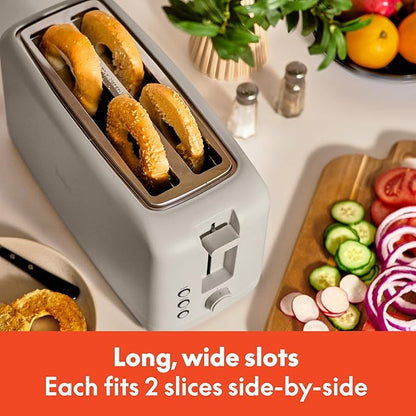 bella 4 Slice Slim Toaster, Fits-anywhere™ Kitchenware, 6 Setting Shade Control with Reheat & Cancel Buttons, Fits Sourdough, 10” Long Slot, Anti Jam & Auto Shutoff, 900 Watt, Oatmilk