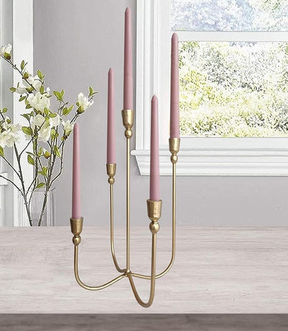 Iron Tabletop Candelabra - Decorative Metal Candelabra Candle Holder, 5 French Dinner Candles (Dinner 5 Candles)