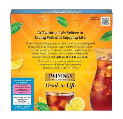 Twinings Lemon Black Iced Tea, 72 Oversized Tea Bags, Makes 18 Pitchers or 144 Servings, Unsweetened, Caffeinated, 72 Count (Pack of 1)