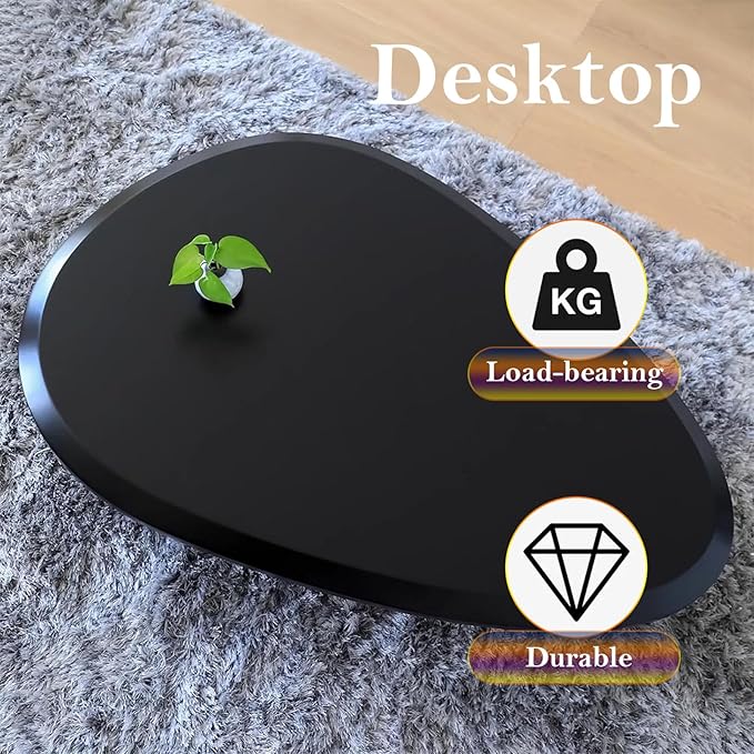 Cream Style Coffee Table with Spacious Smooth Tabletop & Stable Ellipsoidal Legs, Simple Stylish Center Table for Farmhouse Living Room (I-Black)