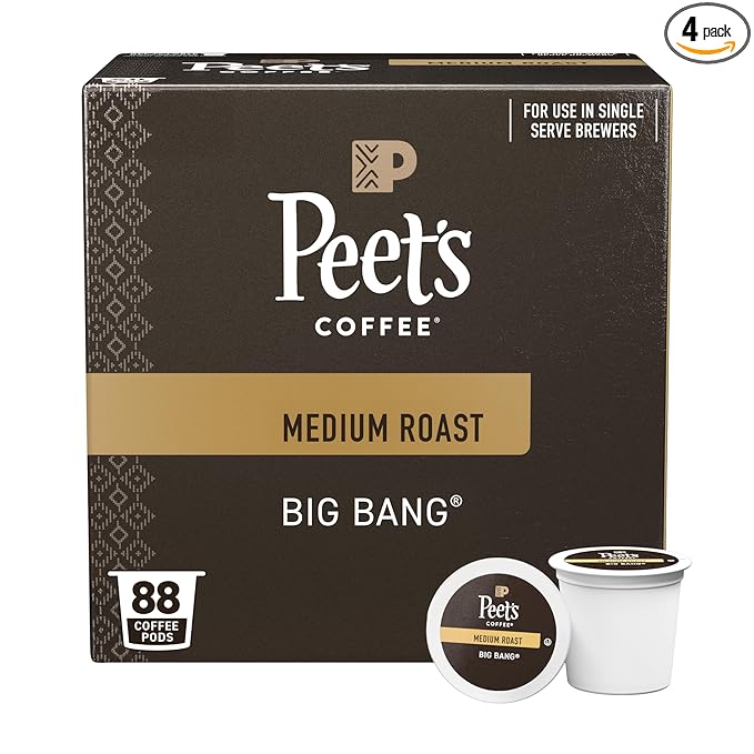 Peet's Coffee, Medium Roast Single Serve Coffee Pods - Big Bang 88 Count (4 Boxes of 22 Pods)