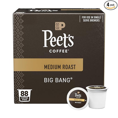 Peet's Coffee, Medium Roast Single Serve Coffee Pods - Big Bang 88 Count (4 Boxes of 22 Pods)