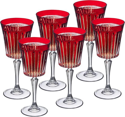Barski European Wine Glasses - Set of 6 Goblets for Red or White Wine - Elegant Colored Glassware Water Stemware - Gift Ready, Ruby, 7.5 oz