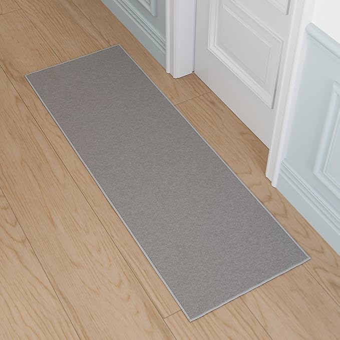 Ottomanson Hallway Runner Rug 2'2" x 6' Non Slip Solid Area Rugs Easy to Clean Laundry Rug Runner Durable & Pet Friendly Floor Carpet Runners for Hallways Entryway Living Room Kitchen, Gray