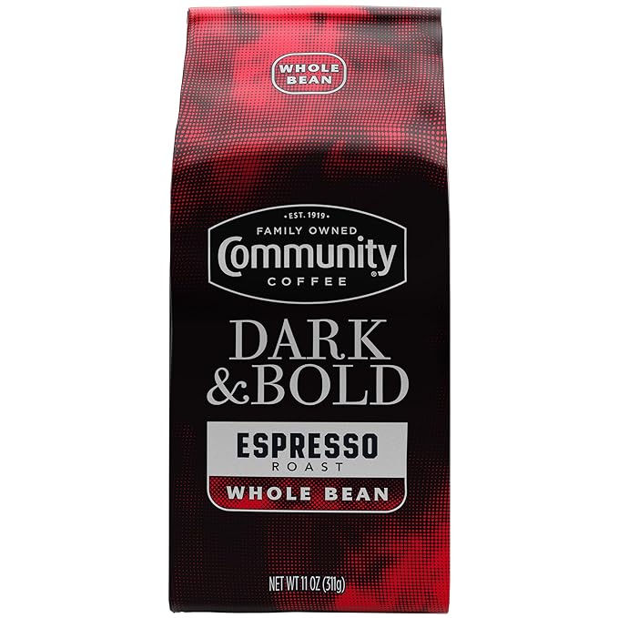 Community Coffee Dark & Bold Espresso Blend, Dark Roast Whole Bean Coffee, 11 Ounce Bag (Pack of 1)