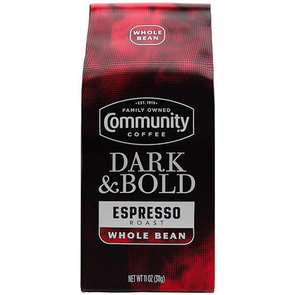 Community Coffee Dark & Bold Espresso Blend, Dark Roast Whole Bean Coffee, 11 Ounce Bag (Pack of 1)