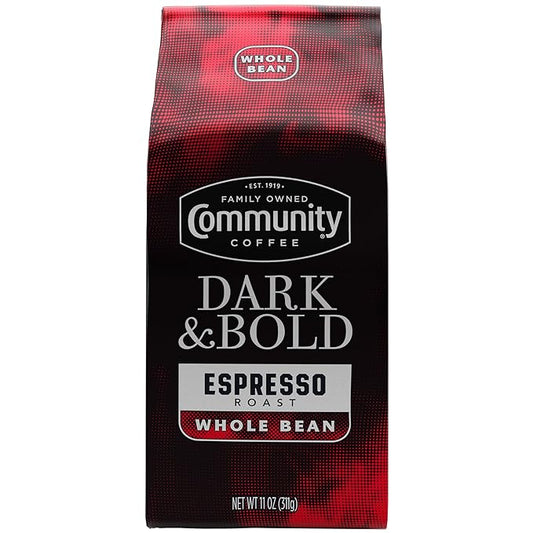 Community Coffee Dark & Bold Espresso Blend, Dark Roast Whole Bean Coffee, 11 Ounce Bag (Pack of 1)