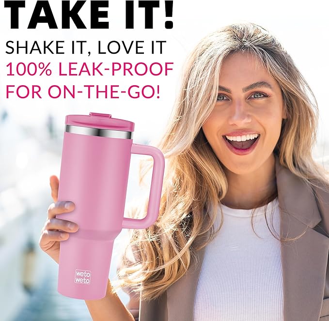 WETOWETO 40oz Tumbler with Handle and Lid | 100% Leakproof Insulated Stainless Steel Travel Mug | Keeps Cold 34Hrs/Hot 10Hrs | Dishwasher Safe, Fits Car Cup Holder (Lilac Color)