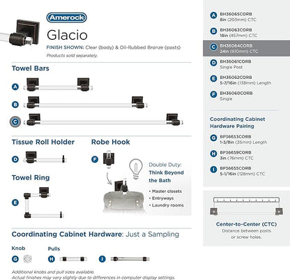 Amerock BH36064CORB | Clear/Oil-Rubbed Bronze Towel Bar | 24 in (610 mm) Towel Rack | Glacio | Bathroom Towel Holder | Bathroom Hardware | Bath Accessories