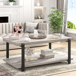 Load image into Gallery viewer, FOLUBAN Rustic Coffee Table, Modern Wood Center Table for Living Room, Industrial 2 Tier Rectangle Low Cocktail Tea Table with Storage Shelf, Light Grey