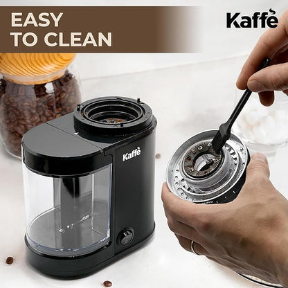 Kaffe Electric Burr Coffee Grinder (5.5oz) w/Adjustable Coarseness Settings - Flat Burr - [New Upgraded Motor ] - Precision Coffee Bean Grinder for Home Use - Black