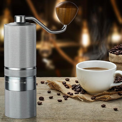 Manual Coffee Grinder with Stainless Steel Burr, Hand Coffee Grinder External Adjustable Grind Setting for Espresso, French Press (Silver)