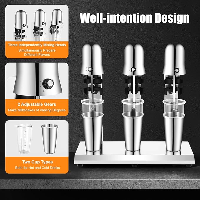 Commercial Stainless Steel Milk Shake Machine, Stainless Steel Milk Shaking Machine, Three Head Drink Mixer 110V (Three Head)