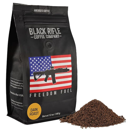 Black Rifle Coffee Company Freedom Fuel, 12oz Bag, Ground Coffee Dark Roast - Roasted Blend Made from Arabica Beans - Colombian & Brazilian Beans - Veteran Founded & American Made