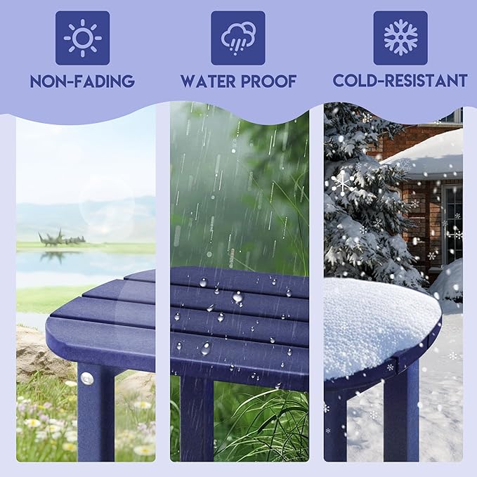 LZRS Outdoor Side Table - 2-Tier Adirondack HDPE Patio End Table for Pool, Porch,Balcony & Backyard,Weather Resistance for Indoor and Outdoor use(Navy Blue)