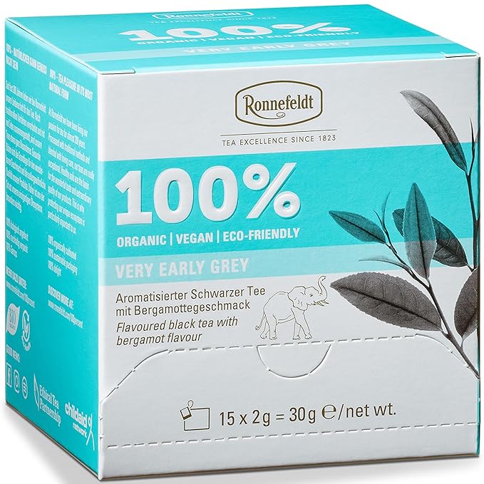 Ronnefeldt 100% Very Early Grey – German Loose Leaf Earl Grey Black Tea with Natural Bergamot – Bold & Aromatic – Caffeine Boost – 15 Individually Wrapped Bags
