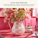 Load image into Gallery viewer, MACKENZIE-CHILDS Enamel Pitcher with Spout for Water, Cut Flowers, and Home Decor, 3 Quarts, Pink-and-White Rosy Check