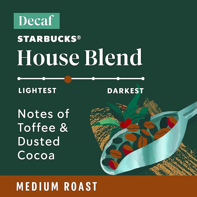 Starbucks Decaf K-Cup Coffee Pods — House Blend for Keurig Brewers — 6 boxes (60 pods total)