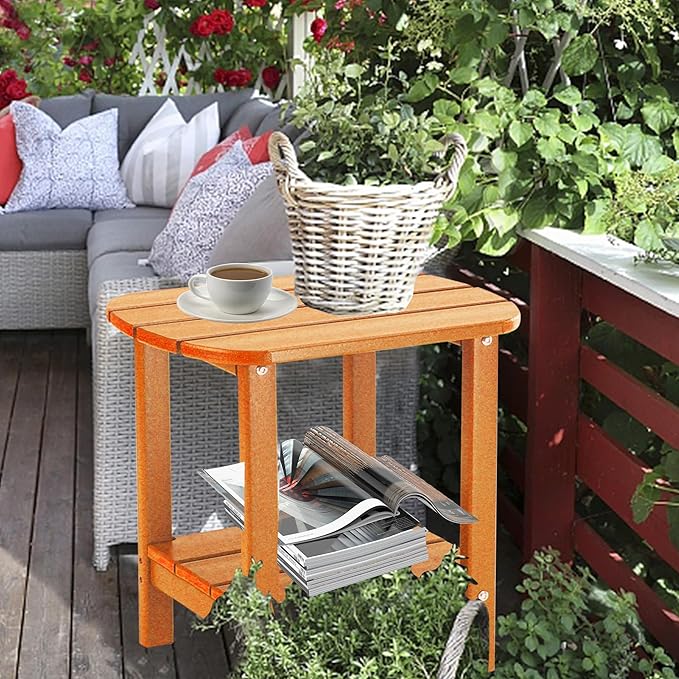 LZRS Double Adirondack Side Table, Outdoor Side Tables, End Tables for Patio, Backyard,Pool, Indoor Companion, Easy Maintenance & Weather Resistant(Orange)