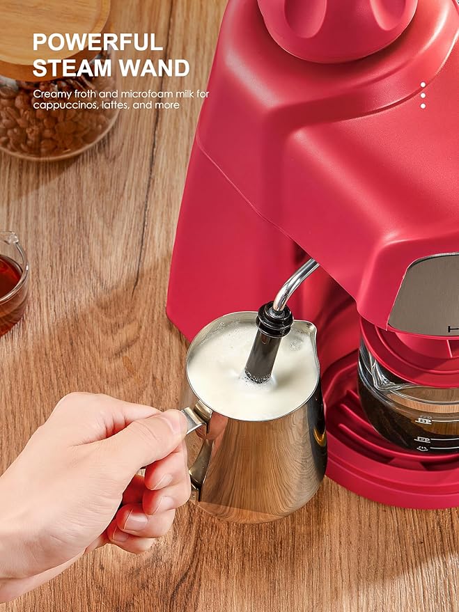 Espresso Machine, 3.5Bar Espresso and Cappuccino Machine with Fast Heating Function, 1-4 Cups Coffee Maker with Milk Frothing Function and Steam Wand (Red)