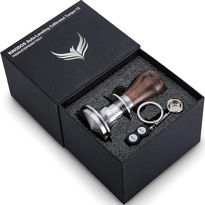 58.5mm Tamper with Walnut Handle Self-Leveling & Double Spring Loaded Calibrated Design – Fits 58mm Portafilters for Precise Consistent Shots