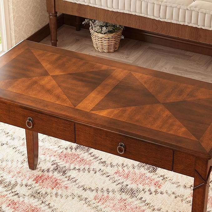 PADMA HOUSE Solid Wood Console Table with 2 Drawers, 46" L Tradional Sofa Table with Dual Hourglass Tabletop, Large Secretary Desk Entry Table for Home Office, 46.06 * 21.65 * 30.91in