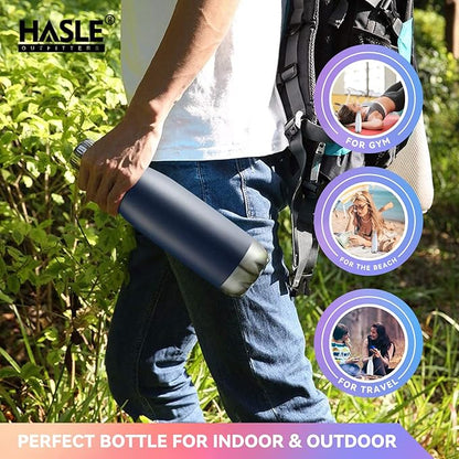 HASLE OUTFITTERS 17oz Stainless Steel Water Bottles, Vacuum Insulated Water Bottles Double Walled Powder Coated Reusable Metal Sports Water Bottles Keep Drinks Hot and Cold, Navy, 1Pack