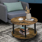 Load image into Gallery viewer, Small Round Coffee Table for Small Space, 23.5" 2-Tier Rustic Brown Wooden Coffee Table with Open Storage for Living Room/Balcony/Office, Metal Legs, Easy to Assemble