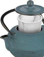 Load image into Gallery viewer, IBILI 40 Oz Azul Cast Iron Teapot | Made in Spain | Floral Design, Stainless Steel Infuser, Enameled Interior, Stovetop &amp; Induction Compatible, Japanese Kettle for Loose Leaf Tea, Tetsubin Design Blue