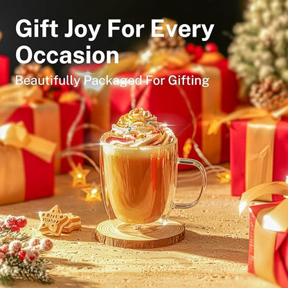 Sweese 12.5oz Borosilicate Glass Coffee Mugs Set of 4 - Double Walled, Clear Cups for Espresso, Latte, Tea